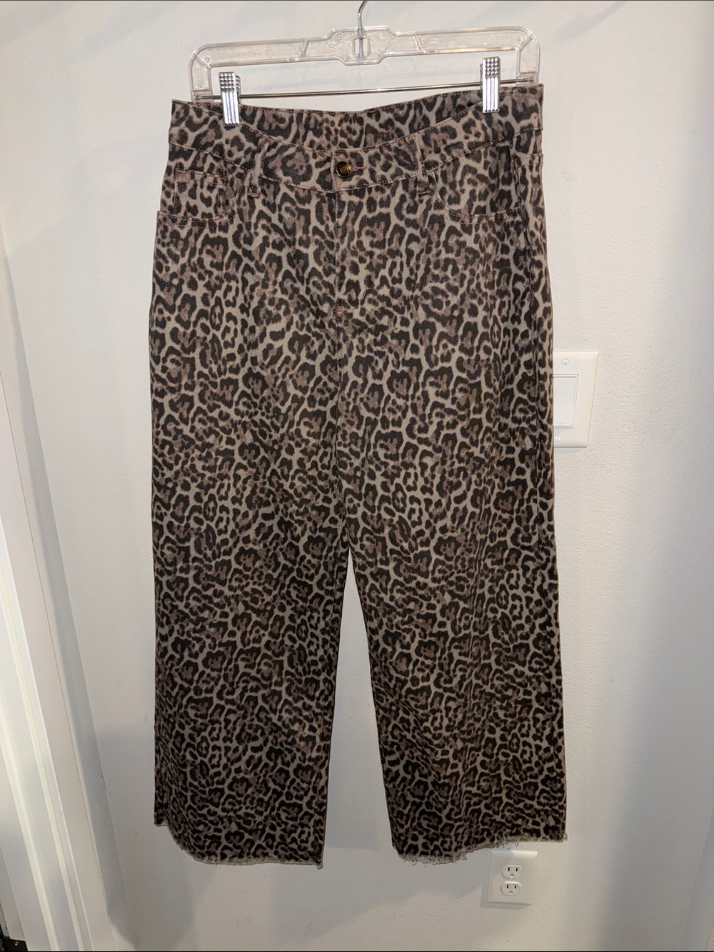Leopard Print Wide-Leg Pants - Brown/Black 12